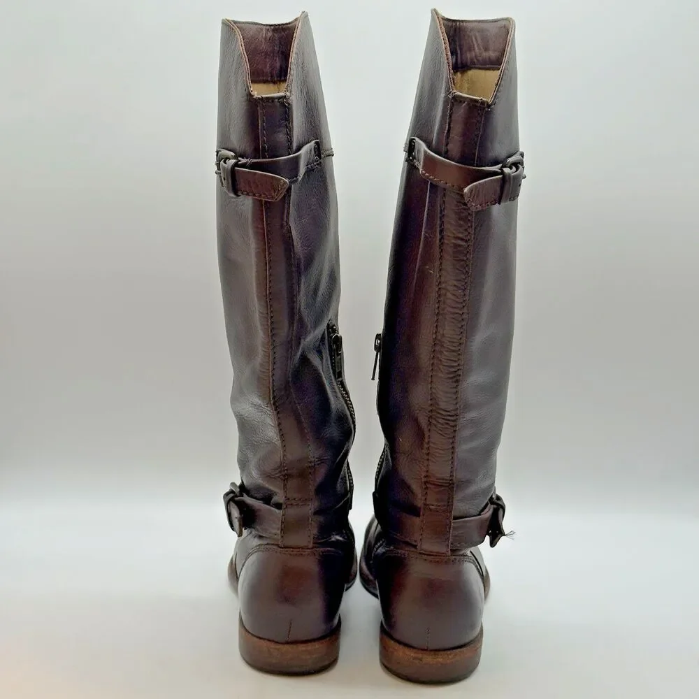 FRYE Phillip Knee High Leather Equestrian Riding Boots Women's 7.5B Dark Brown